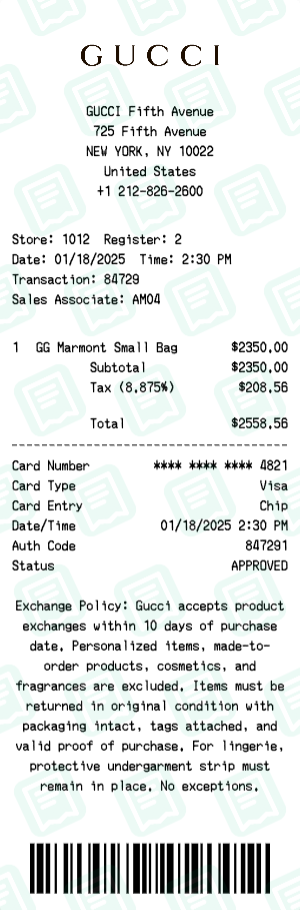 Gucci Receipt Example - GG Marmont Bag