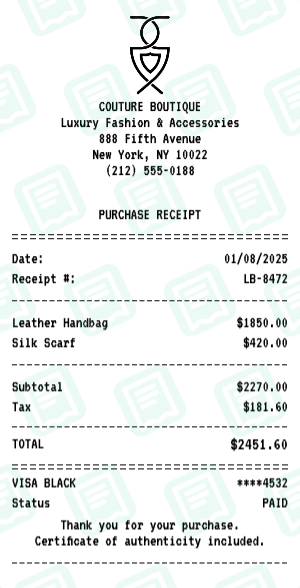 Luxury Brand receipt preview - click to customize