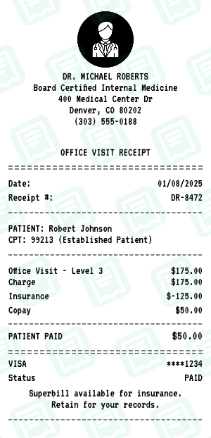 Doctor receipt preview - click to customize