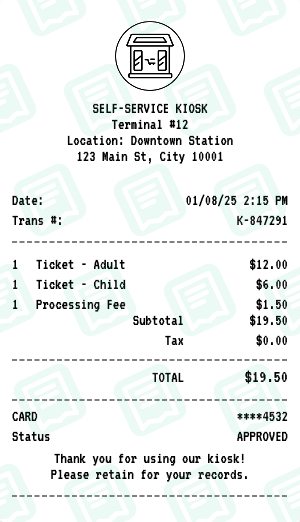 Kiosk receipt preview - click to customize