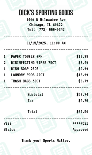 Dick's Sporting Goods Receipt Example - Household Essentials