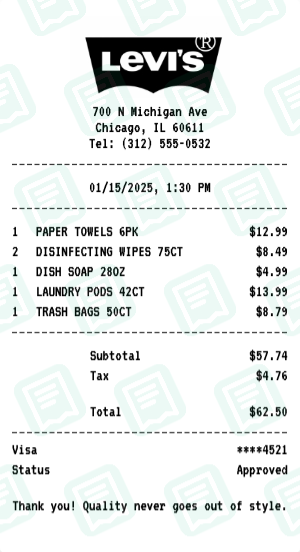 Levi's Receipt Example - Household Essentials